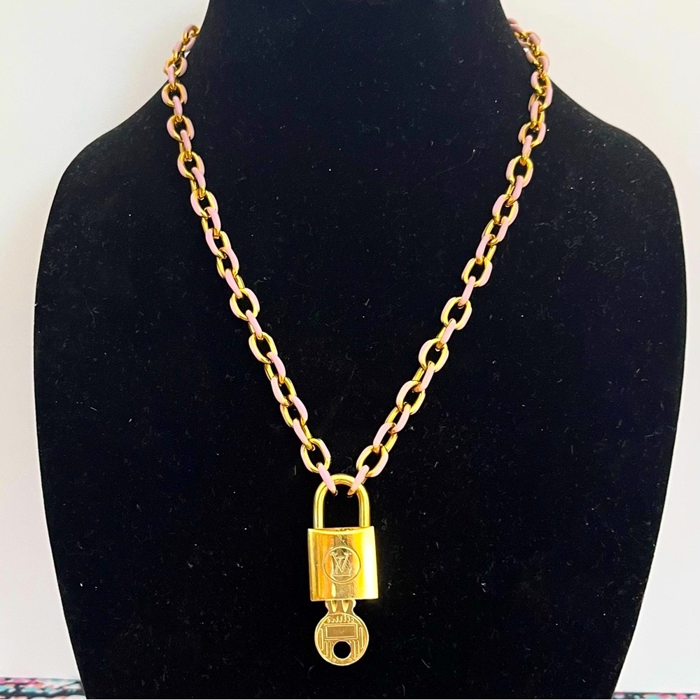 Beautiful Unique Louis Vuitton Brass Lock & Key Custom Made Necklace with box!